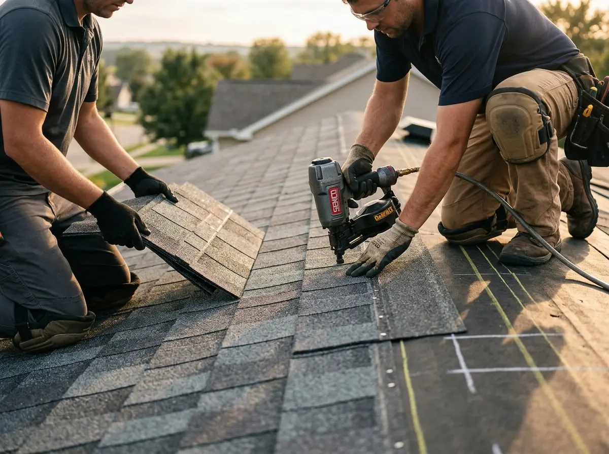 Professional roofer working on a residential roof in Colonial Heights